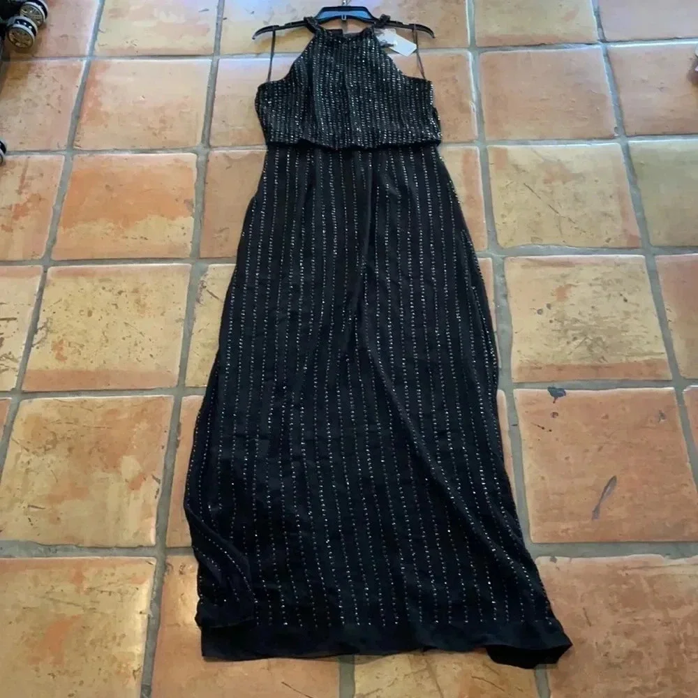NEW ✨ Mango MNG Black Long Sequin Halter Party Dress 4 - Picture 6 of 8